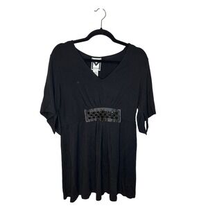 Marc‎ Bouwer QVC Black Top Embellished Empire Waist Short Sleeve Small